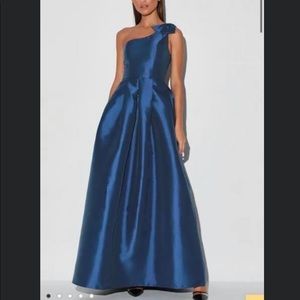 Sz XS Evening NavyBlue One-Shoulder Maxi Dress